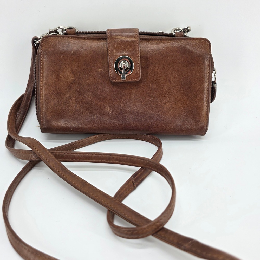 Leather Crossbody Wallet Bag Brown RFID Turn-lock Small Purse Clutch Organizer